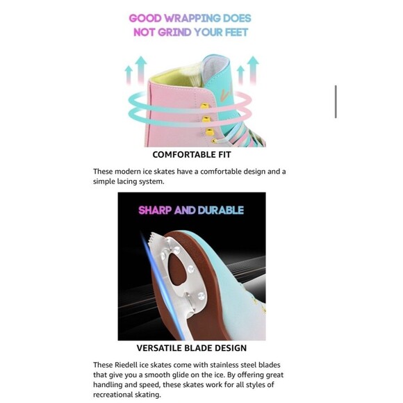 LIKU Ice skates For Girl and Women Indoor Outdoor Lace-Up Fun Figure Skate 3-4 - Picture 3 of 6